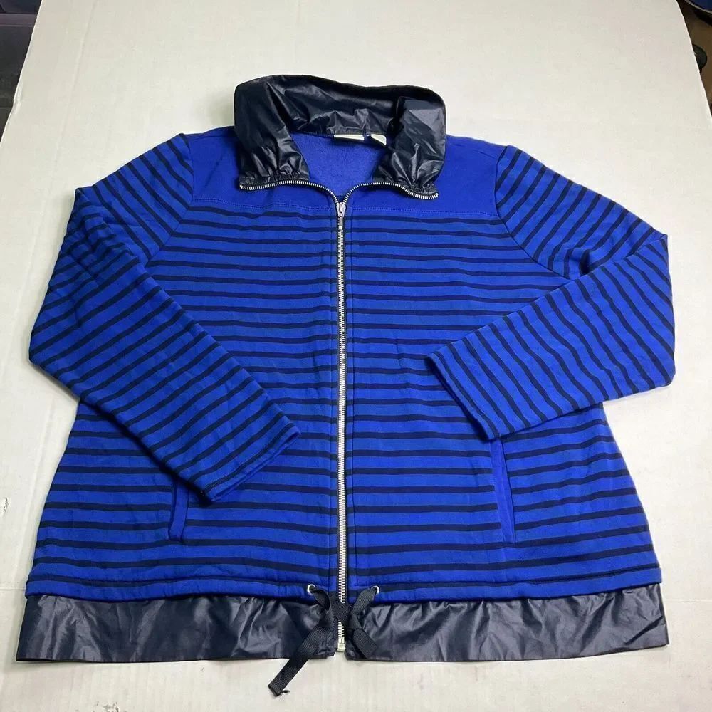 Chicos Zenergy Casual Zip Up Jacket Striped Contrast Collar Hem Stretch 2 LARGE